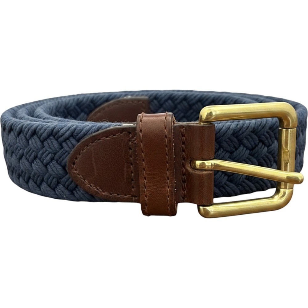 Liz Claiborne Blue Woven Cotton Belt Womens Medium Brown Leather Trim FF768600